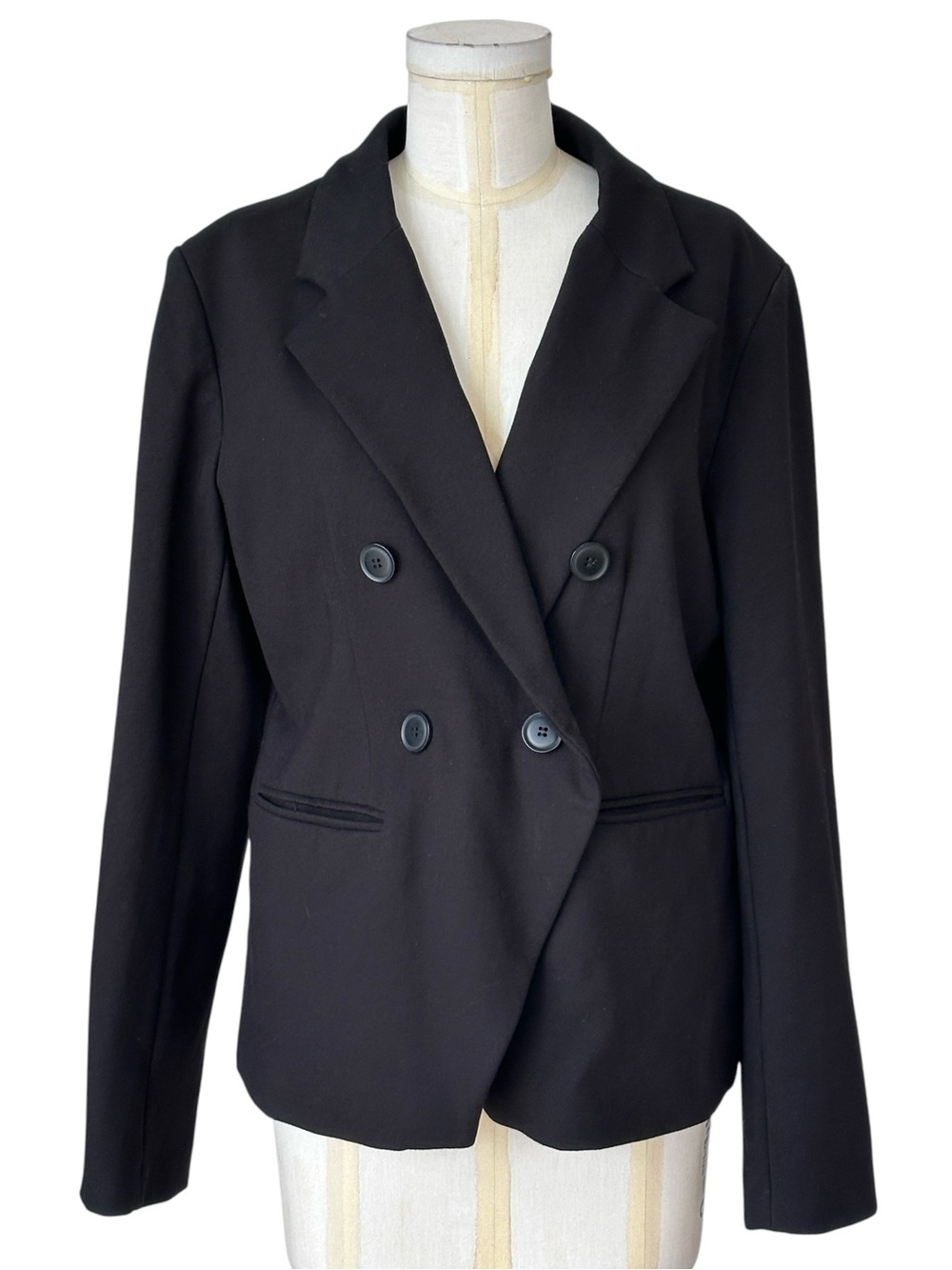 Quince Women's Ultra-Stretch Ponte Double Breasted Blazer Black Size Large